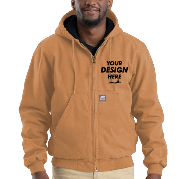 Berne Apparel Men's Heartland Washed Cotton Duck Hooded Jacket, Brown Duck, Front view, Mockup