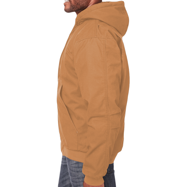 Berne Apparel Men's Heartland Washed Cotton Duck Hooded Jacket, Brown Duck, Left Sleeve view