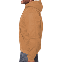 Berne Apparel Men's Heartland Washed Cotton Duck Hooded Jacket, Brown Duck, Left Sleeve view