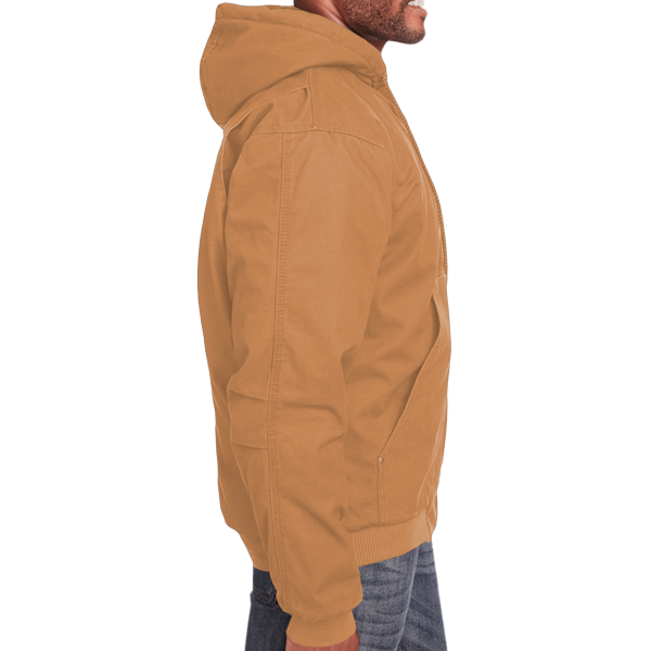 Berne Apparel Men's Heartland Washed Cotton Duck Hooded Jacket, Brown Duck, Right Sleeve view