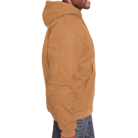Berne Apparel Men's Heartland Washed Cotton Duck Hooded Jacket, Brown Duck, Right Sleeve view