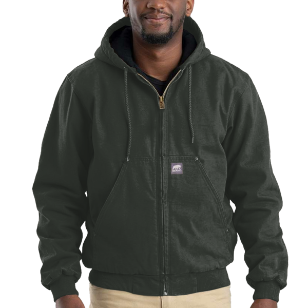 Berne Apparel Men's Heartland Washed Cotton Duck Hooded Jacket, Moss, Front view