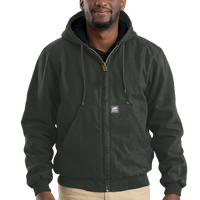 Berne Apparel Men's Heartland Washed Cotton Duck Hooded Jacket, Moss, Front view