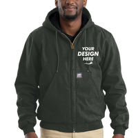 Berne Apparel Men's Heartland Washed Cotton Duck Hooded Jacket, Moss, Front view, Mockup