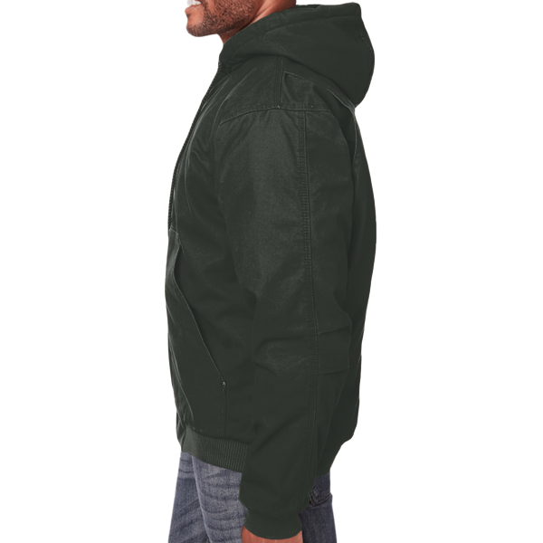 Berne Apparel Men's Heartland Washed Cotton Duck Hooded Jacket, Moss, Left Sleeve view