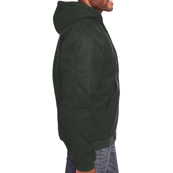 Berne Apparel Men's Heartland Washed Cotton Duck Hooded Jacket, Moss, Right Sleeve view