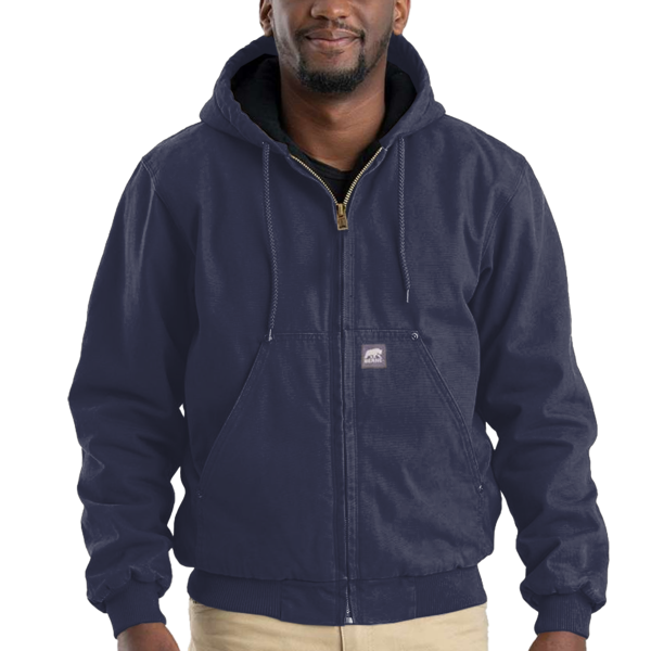 Berne Apparel Men's Heartland Washed Cotton Duck Hooded Jacket, Navy, Front view