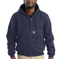 Berne Apparel Men's Heartland Washed Cotton Duck Hooded Jacket, Navy, Front view