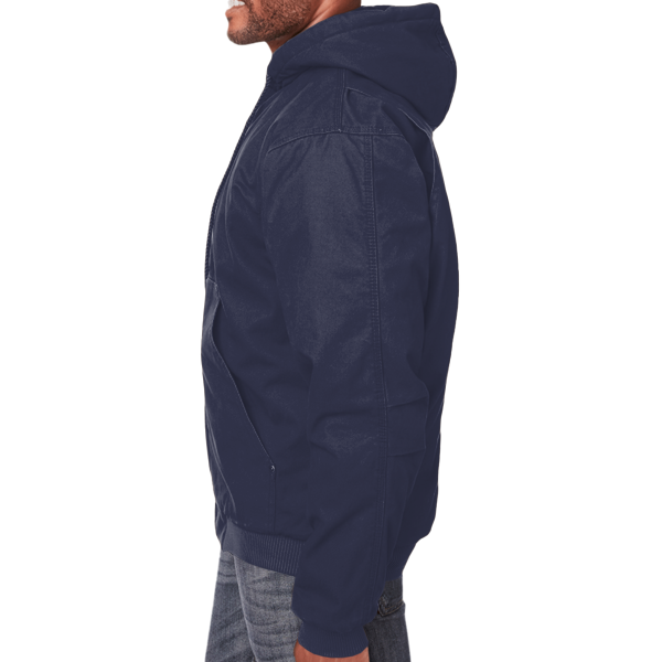 Berne Apparel Men's Heartland Washed Cotton Duck Hooded Jacket, Navy, Left Sleeve view