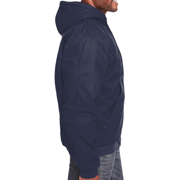 Berne Apparel Men's Heartland Washed Cotton Duck Hooded Jacket, Navy, Right Sleeve view