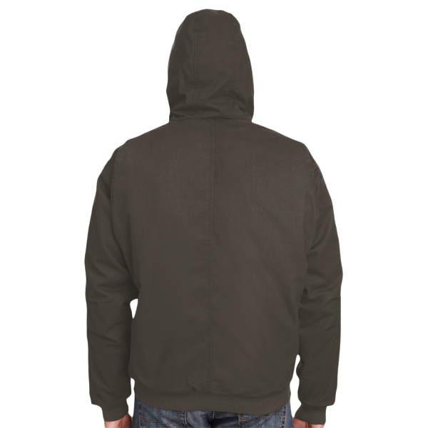 Berne Apparel Men's Heartland Washed Cotton Duck Hooded Jacket, Olive Duck, Back view