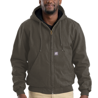Berne Apparel Men's Heartland Washed Cotton Duck Hooded Jacket, Olive Duck, Front view