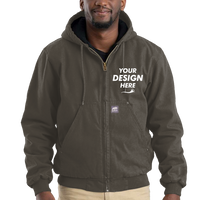 Berne Apparel Men's Heartland Washed Cotton Duck Hooded Jacket, Olive Duck, Front view, Mockup