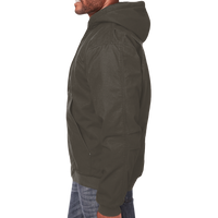 Berne Apparel Men's Heartland Washed Cotton Duck Hooded Jacket, Olive Duck, Left Sleeve view