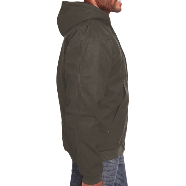 Berne Apparel Men's Heartland Washed Cotton Duck Hooded Jacket, Olive Duck, Right Sleeve view