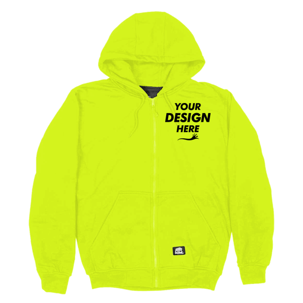 Berne Apparel Men's Heritage Thermal-Lined Full-Zip Hooded Sweatshirt, Yellow, Front view, Mockup