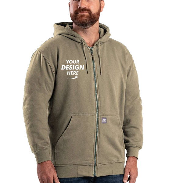 Berne Apparel Men's Heritage Thermal Lined Hooded Sweatshirt, Alpine Green, Front view, Mockup
