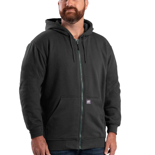 Berne Apparel Men's Heritage Thermal Lined Hooded Sweatshirt, Black, Front view