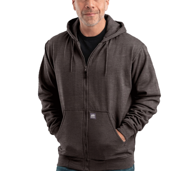 Berne Apparel Men's Heritage Thermal Lined Hooded Sweatshirt, Charcoal, Front view
