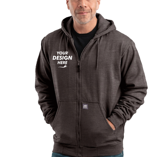 Berne Apparel Men's Heritage Thermal Lined Hooded Sweatshirt, Charcoal, Front view, Mockup