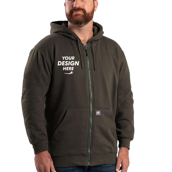 Berne Apparel Men's Heritage Thermal Lined Hooded Sweatshirt, Dark Brown, Front view, Mockup