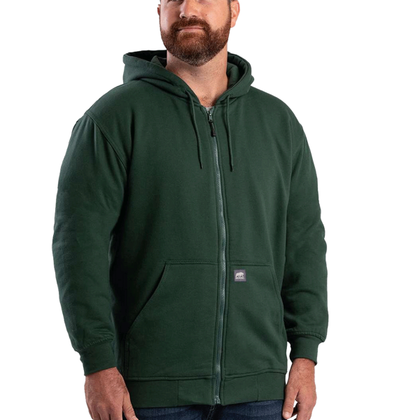 Berne Apparel Men's Heritage Thermal Lined Hooded Sweatshirt, Green, Front view
