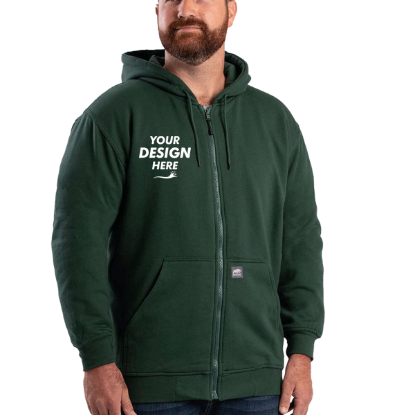Berne Apparel Men's Heritage Thermal Lined Hooded Sweatshirt, Green, Front view, Mockup