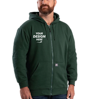 Berne Apparel Men's Heritage Thermal Lined Hooded Sweatshirt, Green, Front view, Mockup