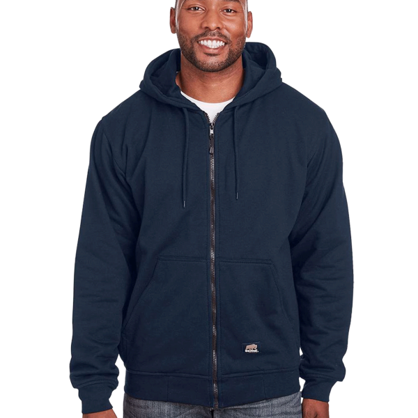 Berne Apparel Men's Heritage Thermal Lined Hooded Sweatshirt, Navy, Front view