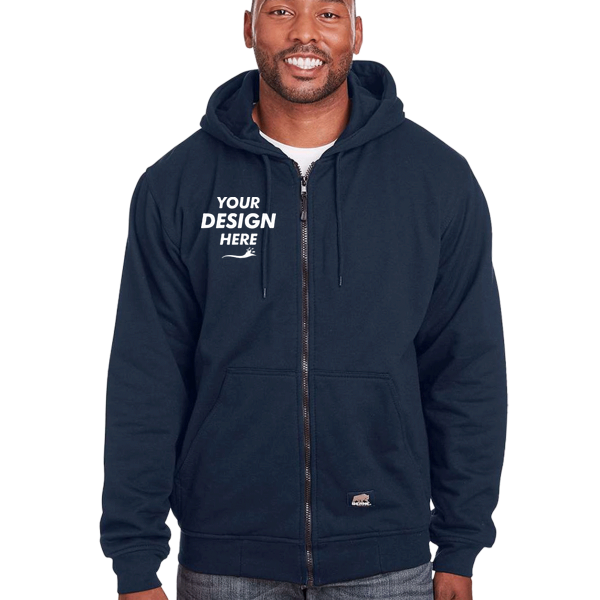 Berne Apparel Men's Heritage Thermal Lined Hooded Sweatshirt, Navy, Front view, Mockup