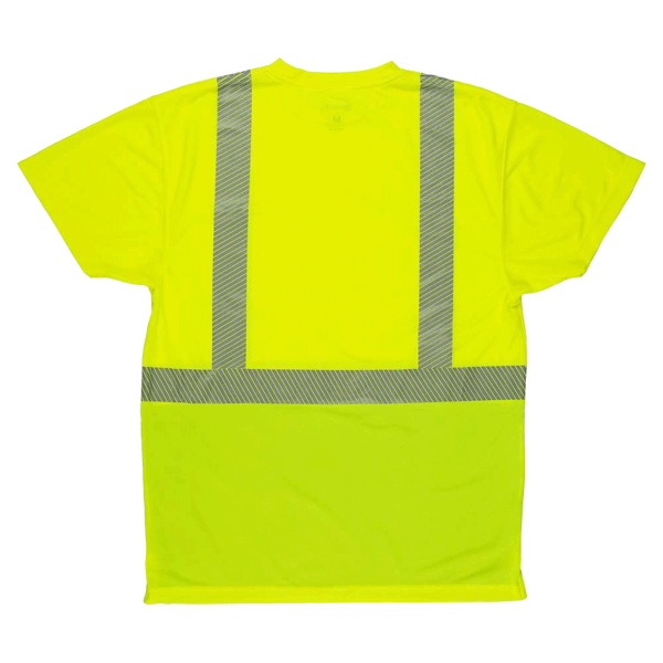 Berne Apparel Men's Hi-Vis Class 2 Color Blocked Pocket T-Shirt, Hi Vis Yellow, Back view