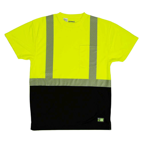 Berne Apparel Men's Hi-Vis Class 2 Color Blocked Pocket T-Shirt, Hi Vis Yellow, Front view