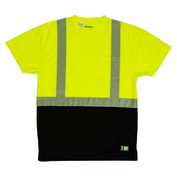 Berne Apparel Men's Hi-Vis Class 2 Color Blocked Pocket T-Shirt, Hi Vis Yellow, Front view