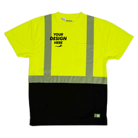Berne Apparel Men's Hi-Vis Class 2 Color Blocked Pocket T-Shirt, Hi Vis Yellow, Front view, Mockup