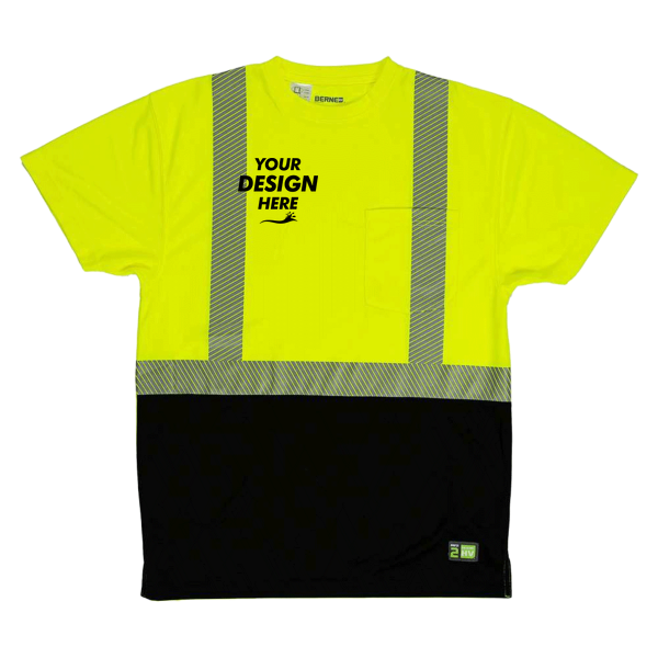 Berne Apparel Men's Hi-Vis Class 2 Color Blocked Pocket T-Shirt, Hi Vis Yellow, Front view, Mockup