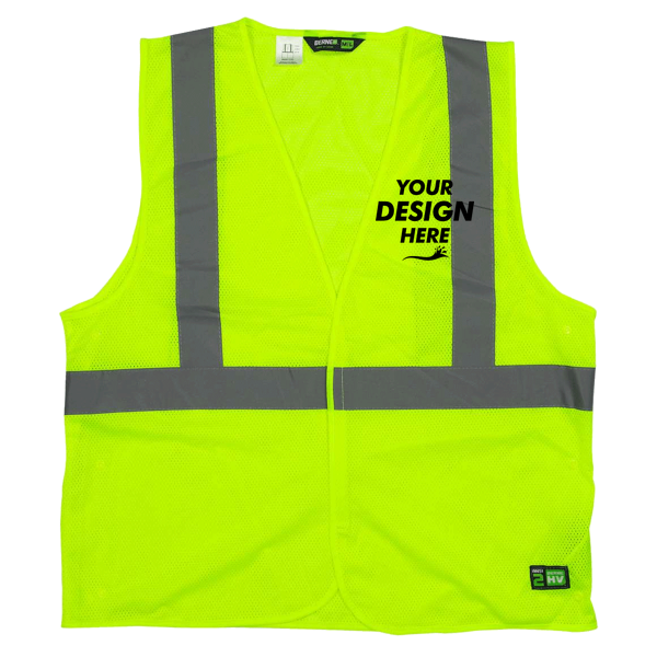 Berne Apparel Men's Hi-Vis Class 2 Economy Vest, Yellow, Front view, Mockup