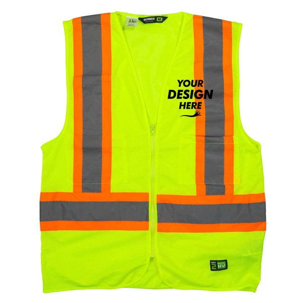 Berne Apparel Men's Hi-Vis Class 2 Multi-Color Vest, Yellow, Front view, Mockup