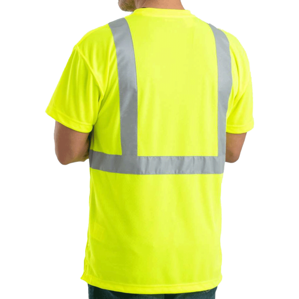 Berne Apparel Men's Hi-Vis Class 2 Performance Pocket T-Shirt, Yellow, Back view