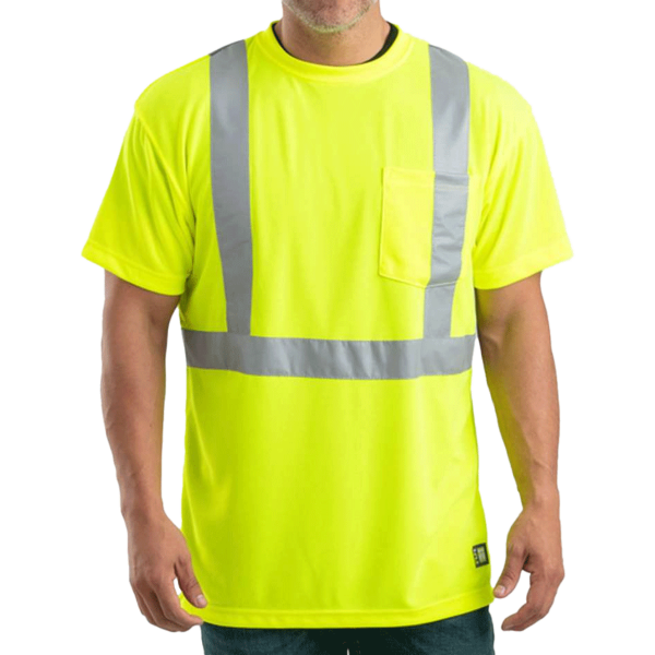 Berne Apparel Men's Hi-Vis Class 2 Performance Pocket T-Shirt, Yellow, Front view