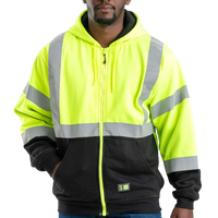 Berne Apparel Men's Hi-Vis Class 3 Color Block Full-Zip Hooded Sweatshirt, Hi Vis Yellow, Front view