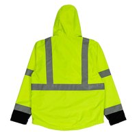 Berne Apparel Men's Hi-Vis Class 3 Hooded Soft Shell Jacket, Yellow, Back view