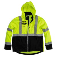 Berne Apparel Men's Hi-Vis Class 3 Hooded Soft Shell Jacket, Yellow, Front view, Mockup