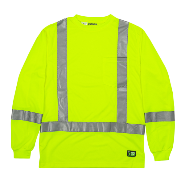 Berne Apparel Men's Hi-Vis Class 3 Performance Pocket T-Shirt, Yellow, Front view