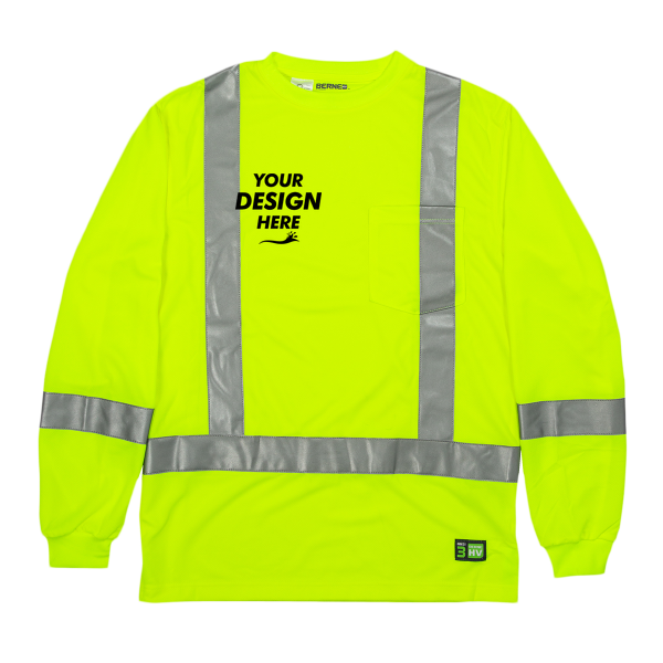 Berne Apparel Men's Hi-Vis Class 3 Performance Pocket T-Shirt, Yellow, Front view, Mockup