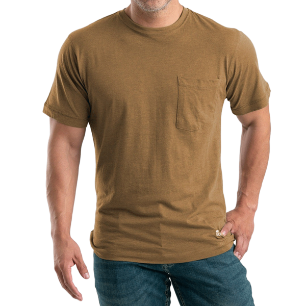 Berne Apparel Men's Lightweight Performance Pocket T-Shirt, Brown, Front view