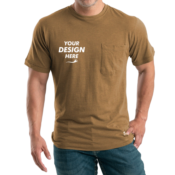 Berne Apparel Men's Lightweight Performance Pocket T-Shirt, Brown, Front view, Mockup