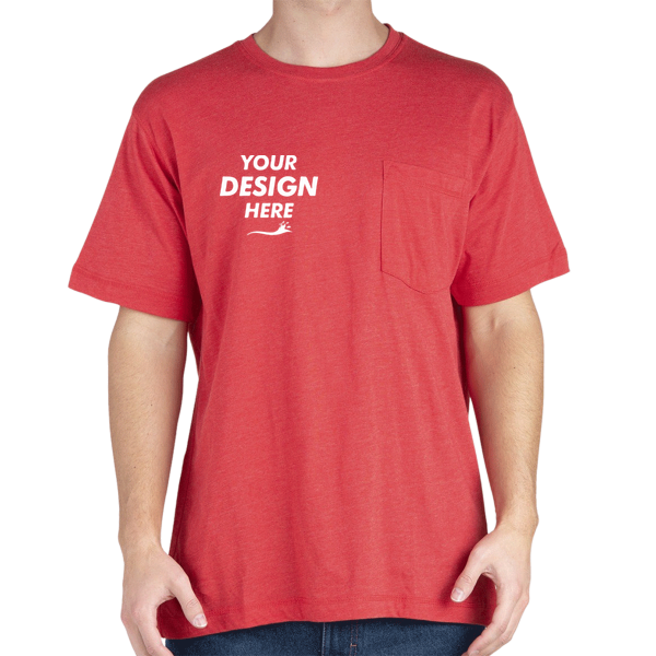 Berne Apparel Men's Lightweight Performance Pocket T-Shirt, Deep Red, Front view, Mockup