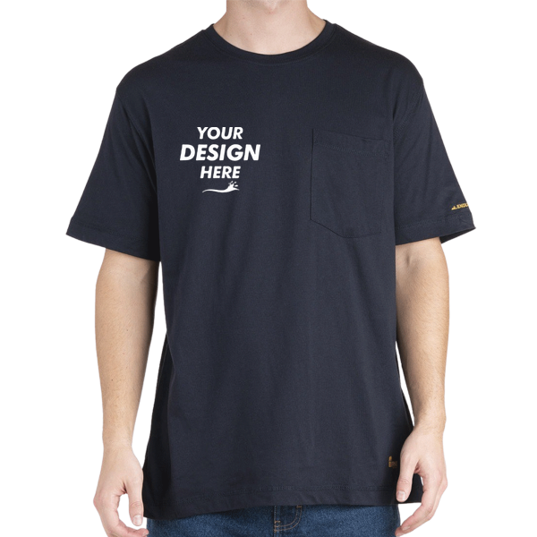 Berne Apparel Men's Lightweight Performance Pocket T-Shirt, Navy, Front view, Mockup