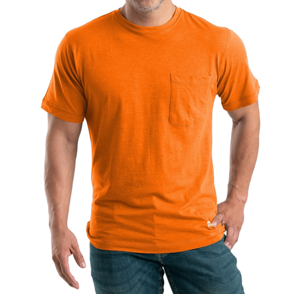 Berne Apparel Men's Lightweight Performance Pocket T-Shirt, Orange, Front view