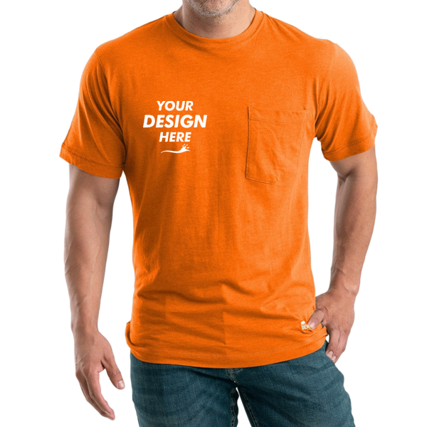 Berne Apparel Men's Lightweight Performance Pocket T-Shirt, Orange, Front view, Mockup